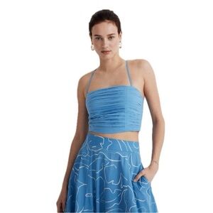 Madewell Blue Ruched Crop Top poplin cotton size 8 NEW NWT